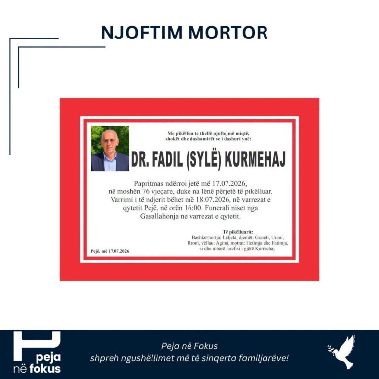 Ndërron jetë Dr. Fadil Kurmehaj, specialisti i parë i sëmundjeve infektive në Pejë